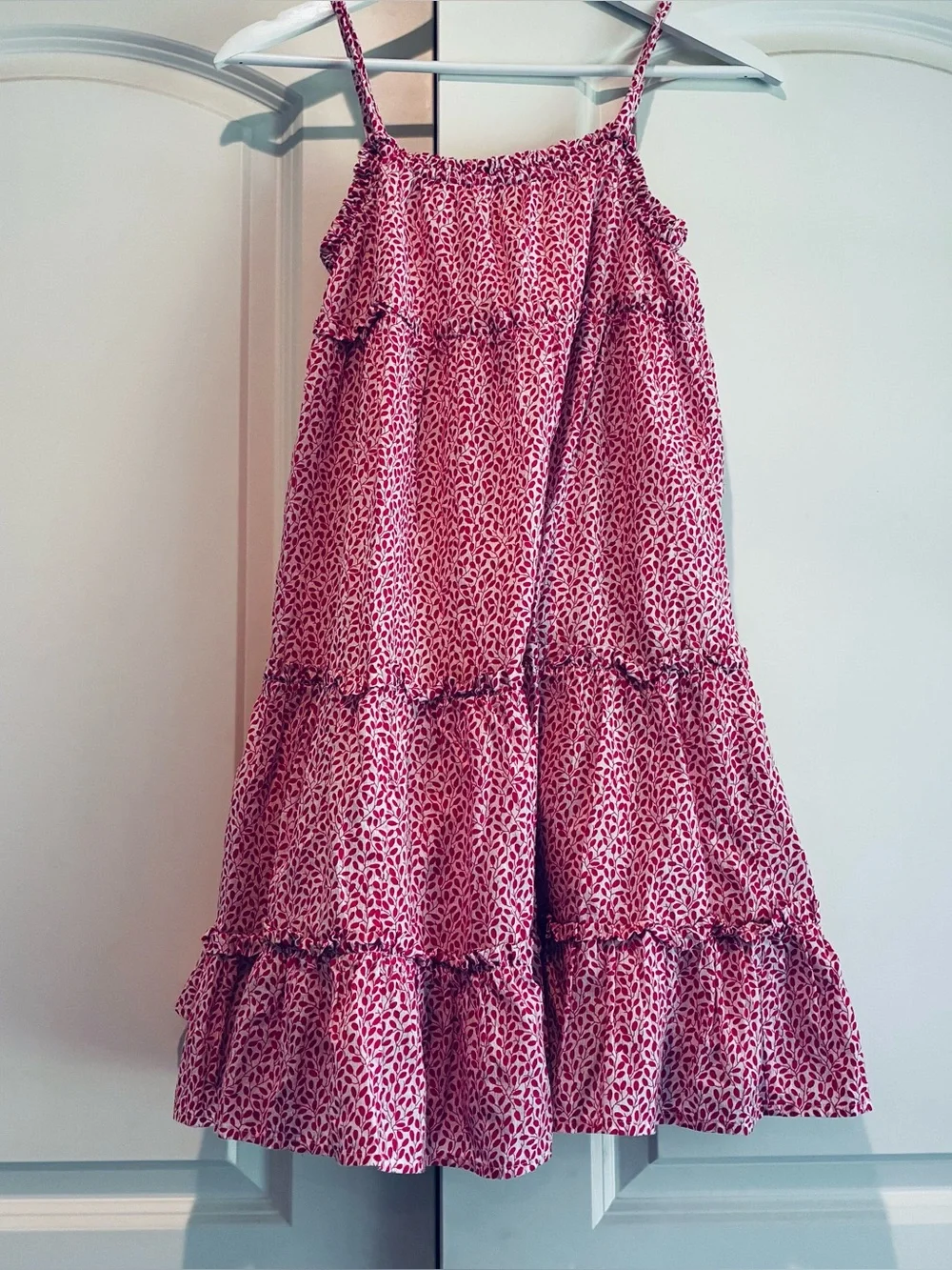 MINI BODEN  Pink White  Printed Tiered Sundress Pink Flowy Girls Size 8-9Y